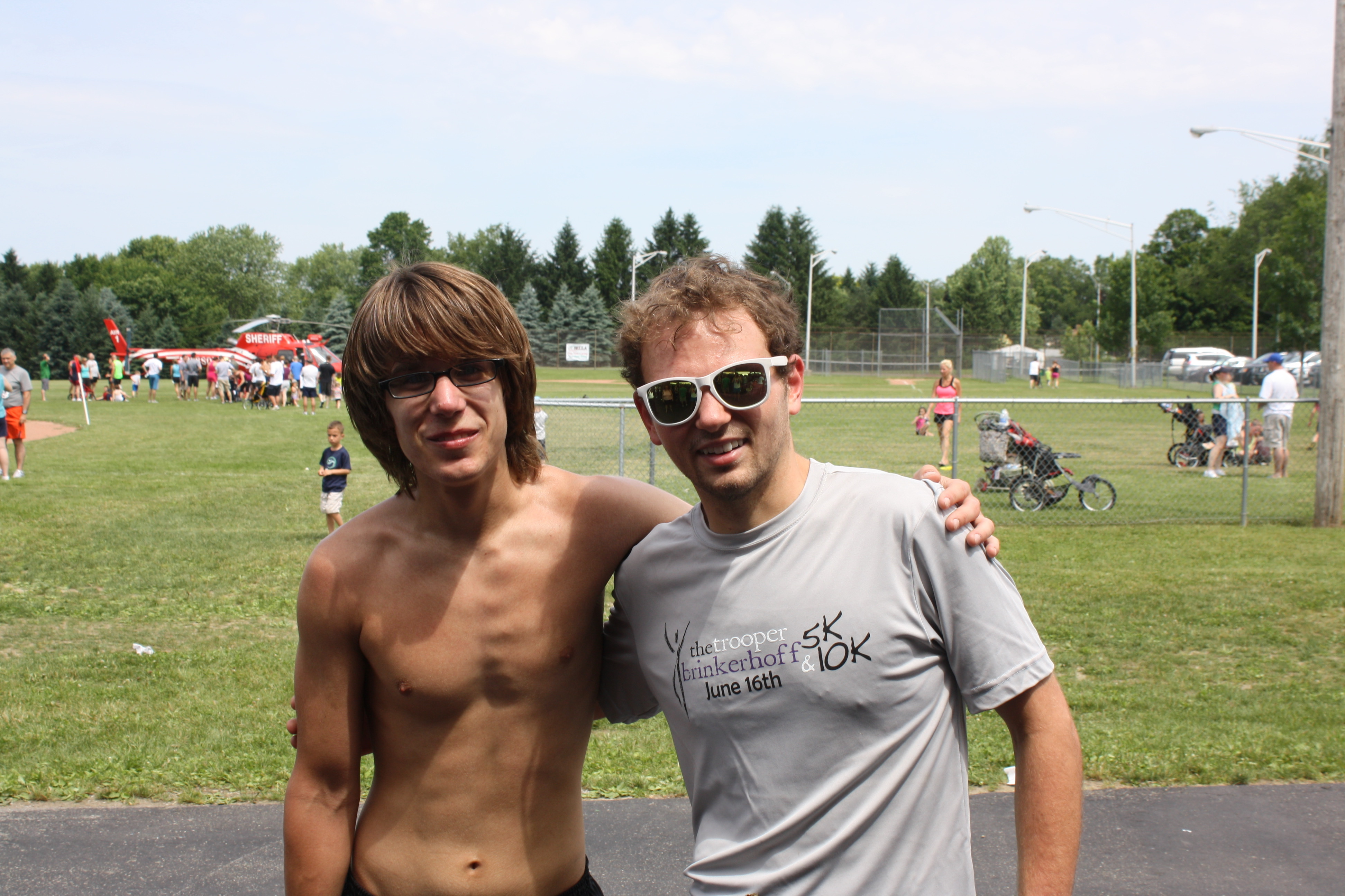 Zach Beaudoin with a friend at the Trooper Brinkerhoff 5K and 10K community run