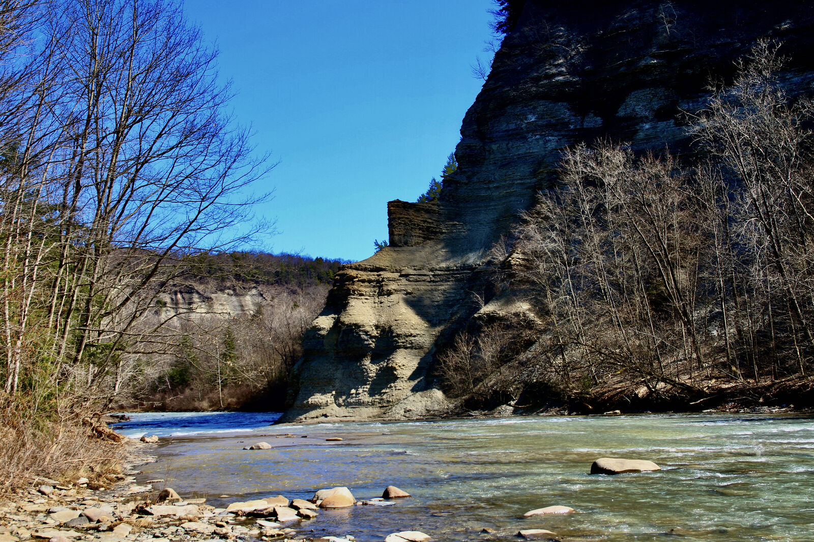 Cattaraugus Creek flowing through Zoar Valley with exposed rock walls